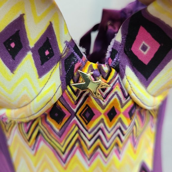 Fredericks of Hollywood Corset Lace up Back Purple Yellow Womens Small - Picture 2 of 11